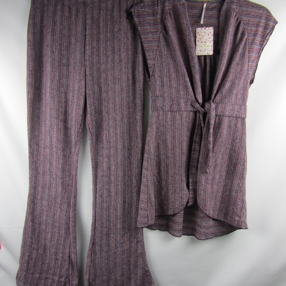 FREE PEOPLE In Your Eyes Pant Suite Set Blue Combo - Picture 2 of 8